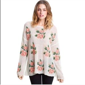 Wild Fox White Label Ivory Sweater with Roses Size XS